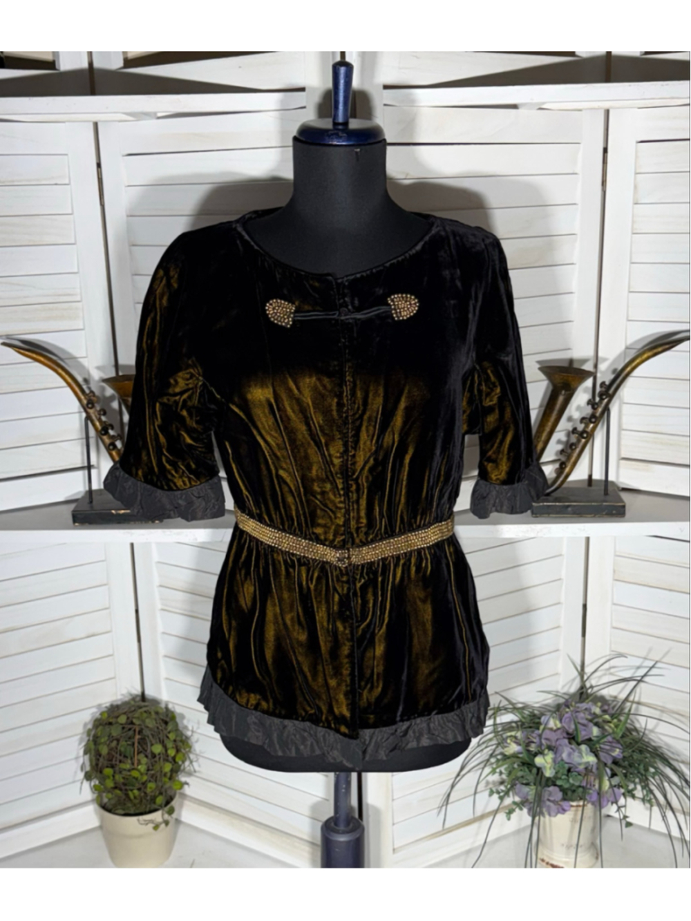 Vintage Victorian blouse crushed velvet brown Vamp whimsigoth cosplay Ren Fair